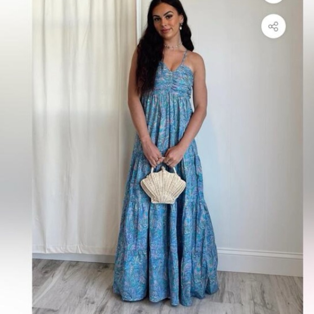 LUSANA / blue paisley print spaghetti straps Maxi Dress Size 6 /M